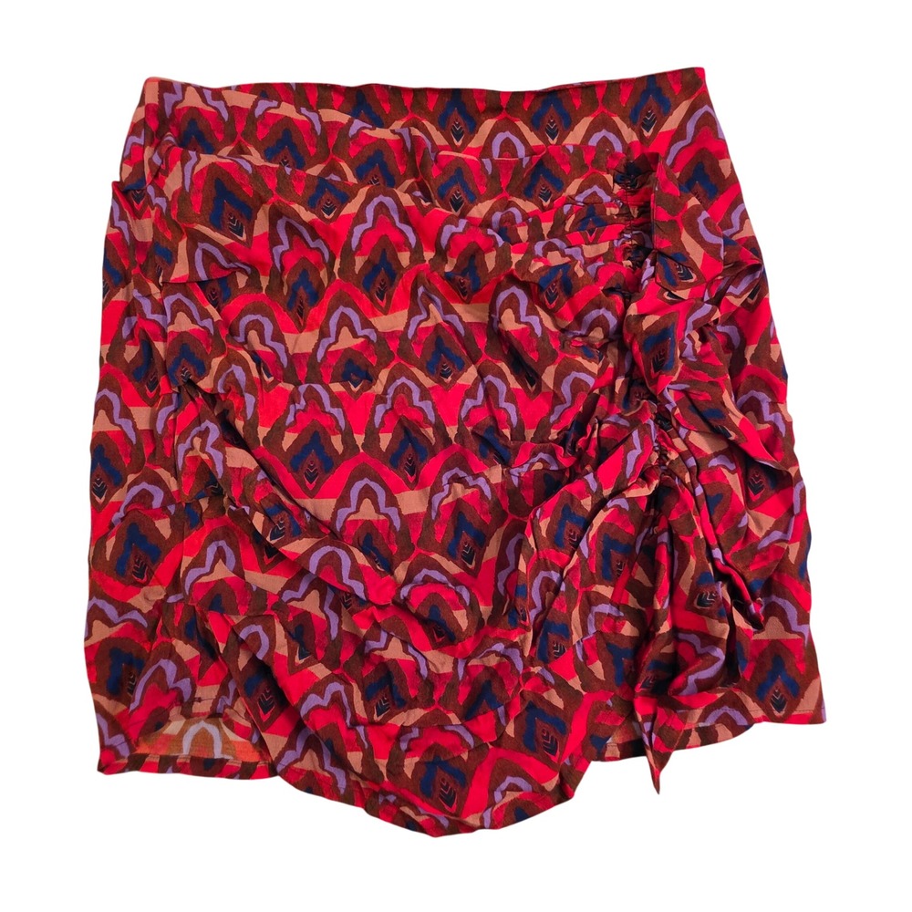 Dolan Left Coast‎ Collection Red Purple Geometric Ruched Mini Skirt Size L
